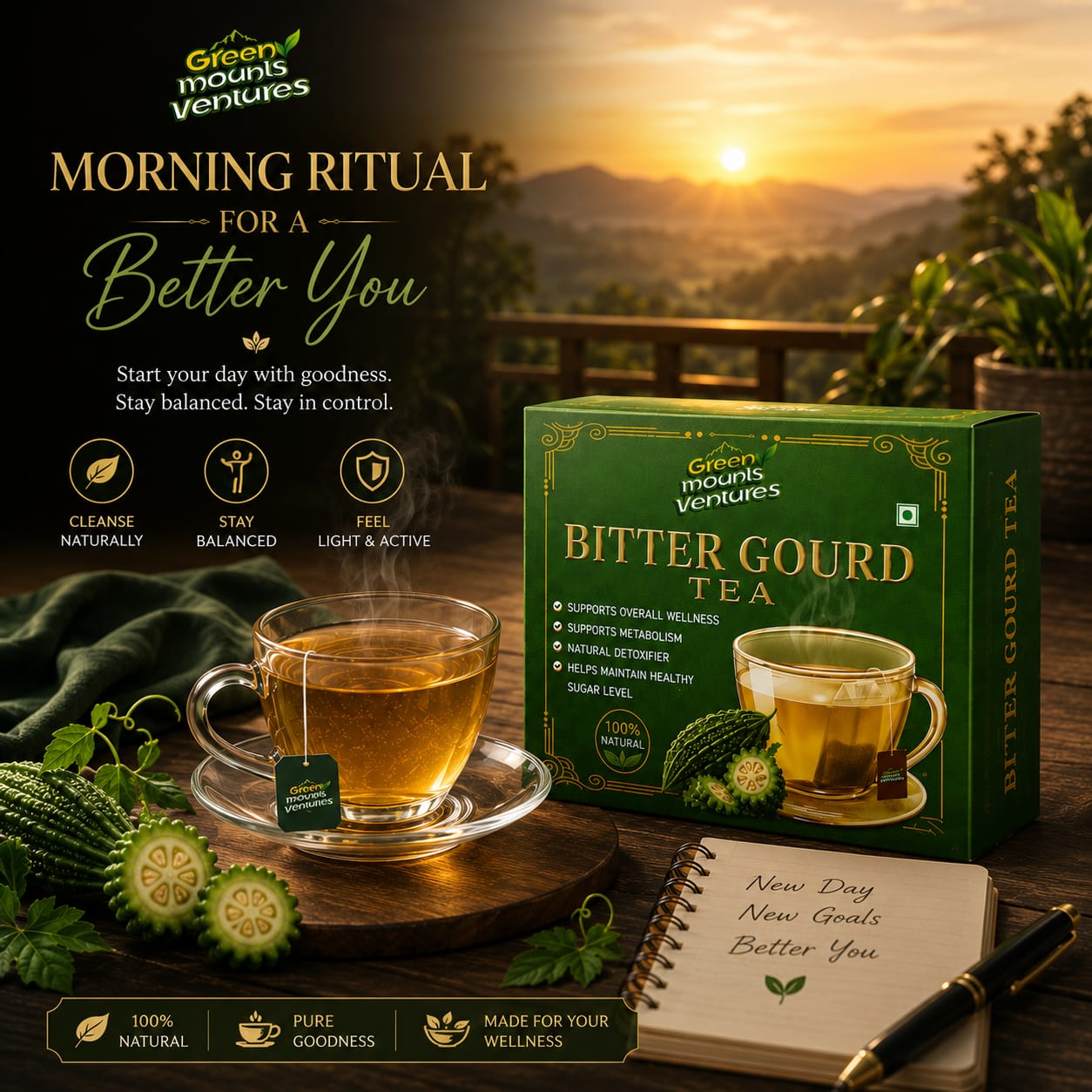 Bitter Gourd Tea | 10 Tea Bags Makes 100-140 Cups | Premium Natural Herbal Wellness Tea