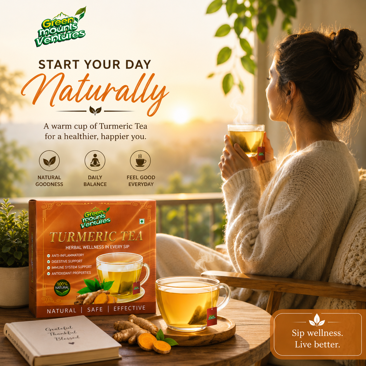 Daily Wellness Turmeric Tea – 10 Bags, Up to 140 Cups